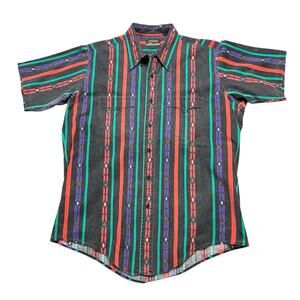 Vintage Outlaw Western Wear Shirt Men’s L Multicolor Aztec Stripe Button up